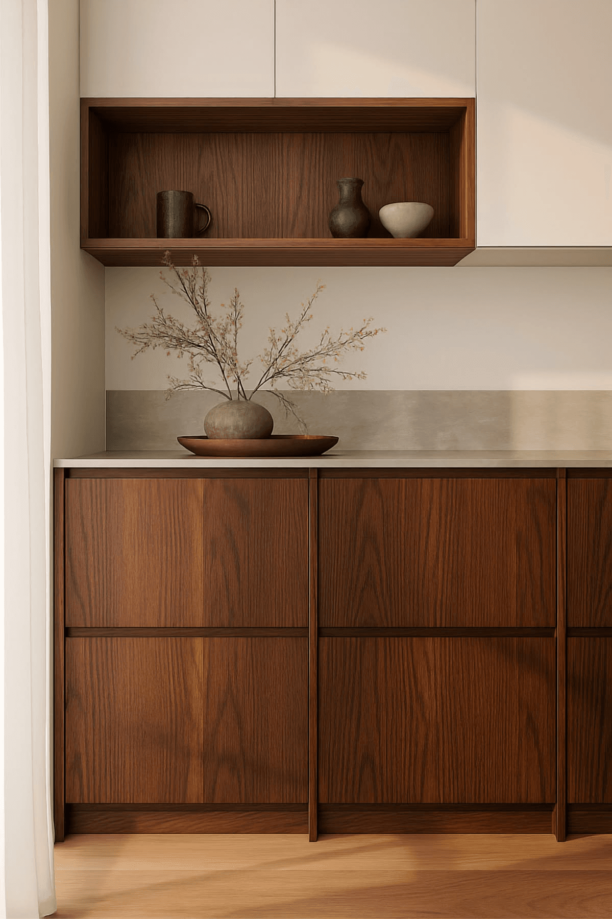 A contemporary kitchen with full-height cabinetry and integrated appliances